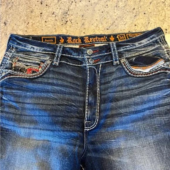 Rock Revival Blue Jeans with Red Stitching - Picture 2 of 5